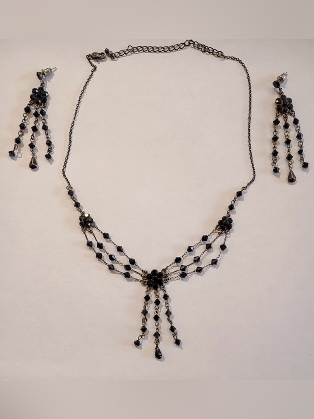 Black Beaded Drop Necklace & Earring Set